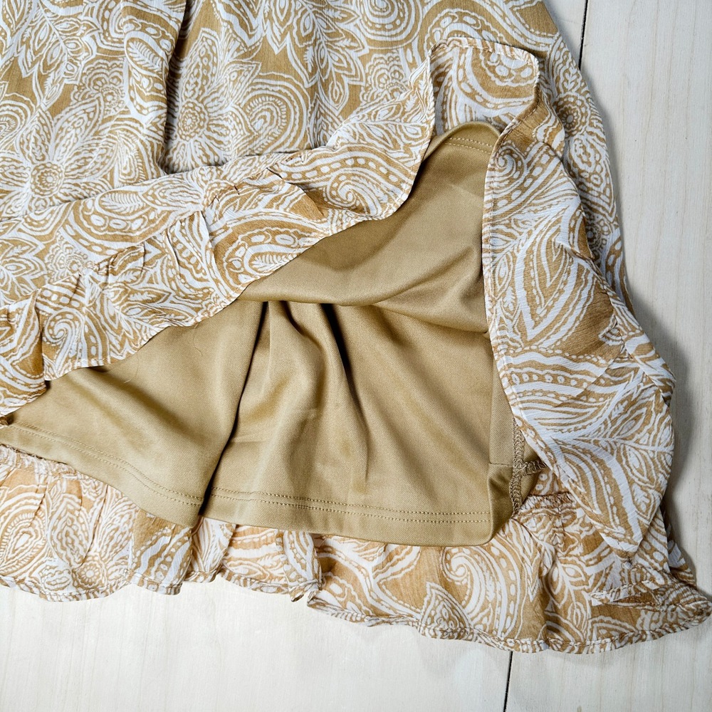 NWT - Sienna Sky Sundress Beige White Flowers Balloon Sleeve Dress Women's S - Picture 3 of 9